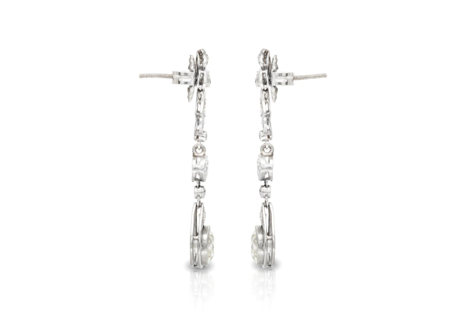 Antique Edwardian 1900s 4.60 Carat Diamond Dangle Earrings