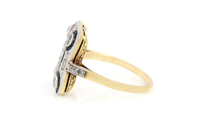 Antique 1900s Edwardian 0.90 Carat Diamond Dinner Ring with Sapphires