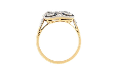 Antique 1900s Edwardian 0.90 Carat Diamond Dinner Ring with Sapphires