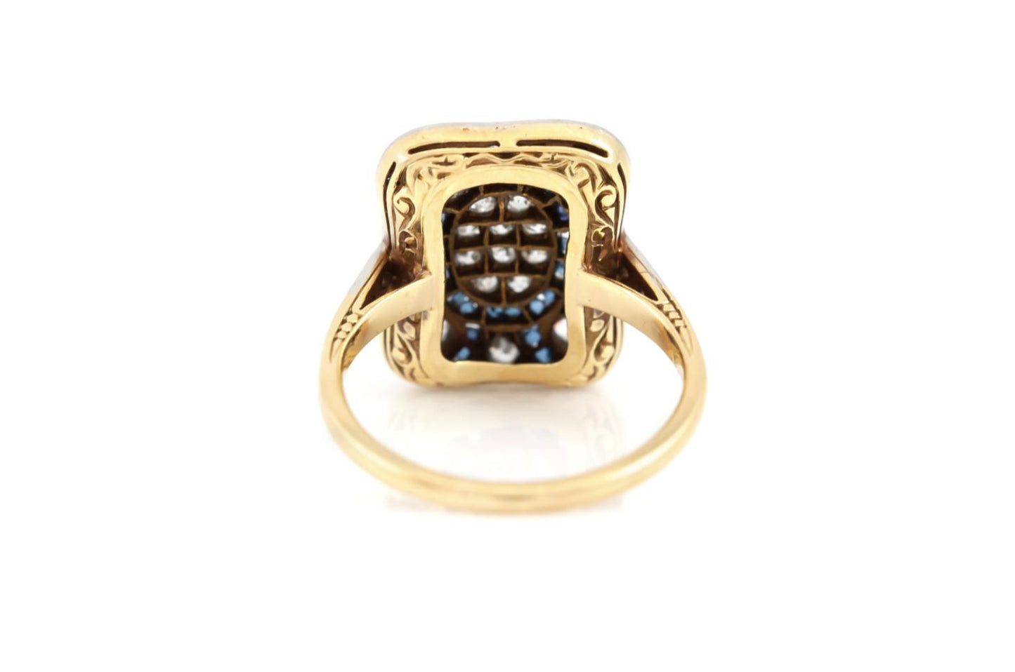 Antique 1900s Edwardian 0.90 Carat Diamond Dinner Ring with Sapphires