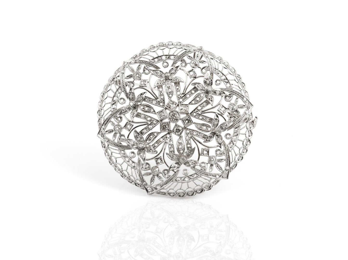 Antique Edwardian 1900s 3.50 Carat Diamond Openwork Circle Brooch Pendant