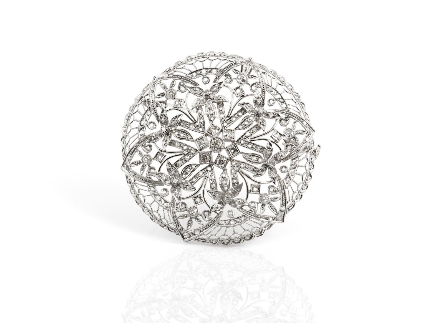 Antique Edwardian 1900s 3.50 Carat Diamond Openwork Circle Brooch Pendant