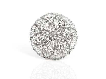 Antique Edwardian 1900s 3.50 Carat Diamond Openwork Circle Brooch Pendant
