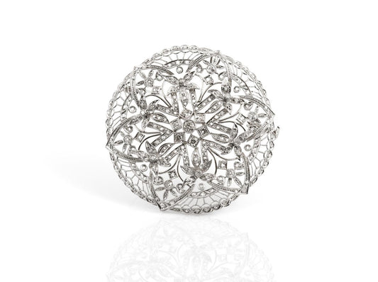 Antique Edwardian 1900s 3.50 Carat Diamond Openwork Circle Brooch Pendant