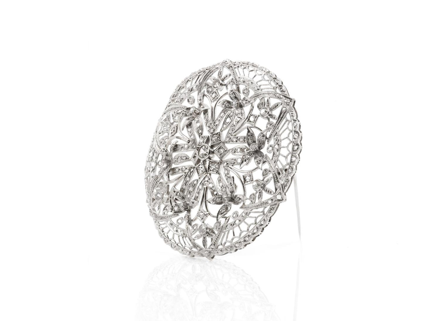 Antique Edwardian 1900s 3.50 Carat Diamond Openwork Circle Brooch Pendant