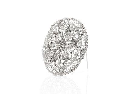Antique Edwardian 1900s 3.50 Carat Diamond Openwork Circle Brooch Pendant