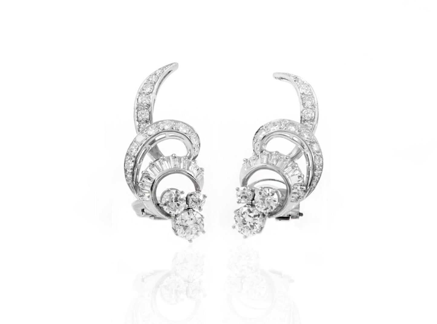 Vintage 1950s 6.00 Carat Diamond Spiral Climber Earrings