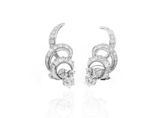 Vintage 1950s 6.00 Carat Diamond Spiral Climber Earrings