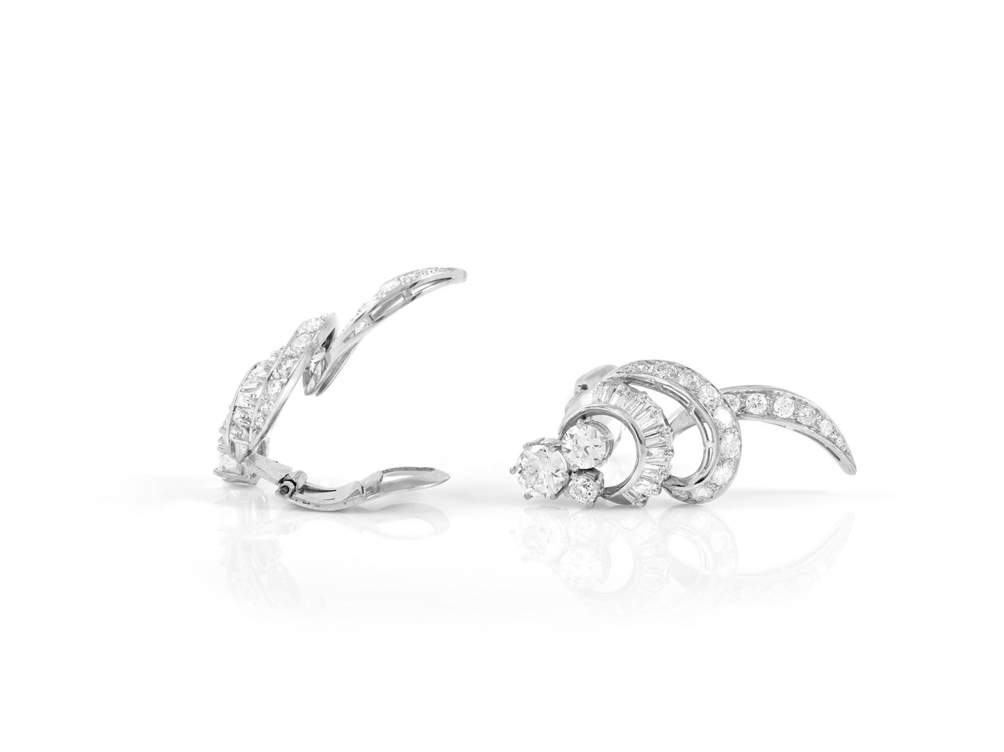 Vintage 1950s 6.00 Carat Diamond Spiral Climber Earrings
