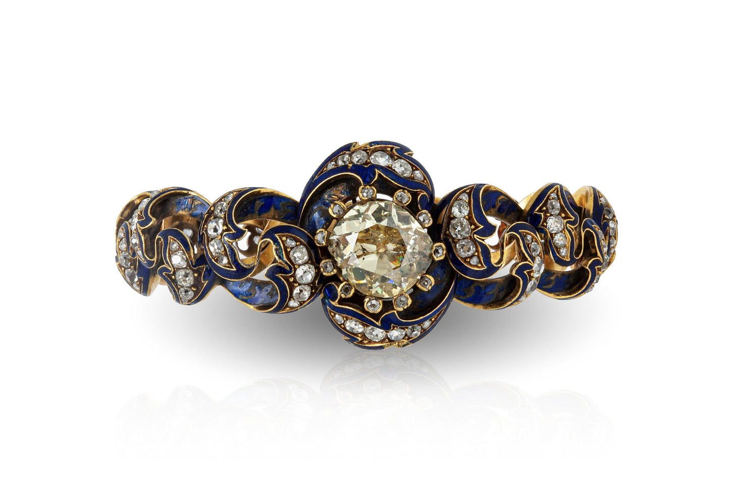 Antique Victorian 9.50 Carat Old Mine Cut Diamond and Enamel Bracelet
