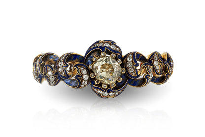 Antique Victorian 9.50 Carat Old Mine Cut Diamond and Enamel Bracelet