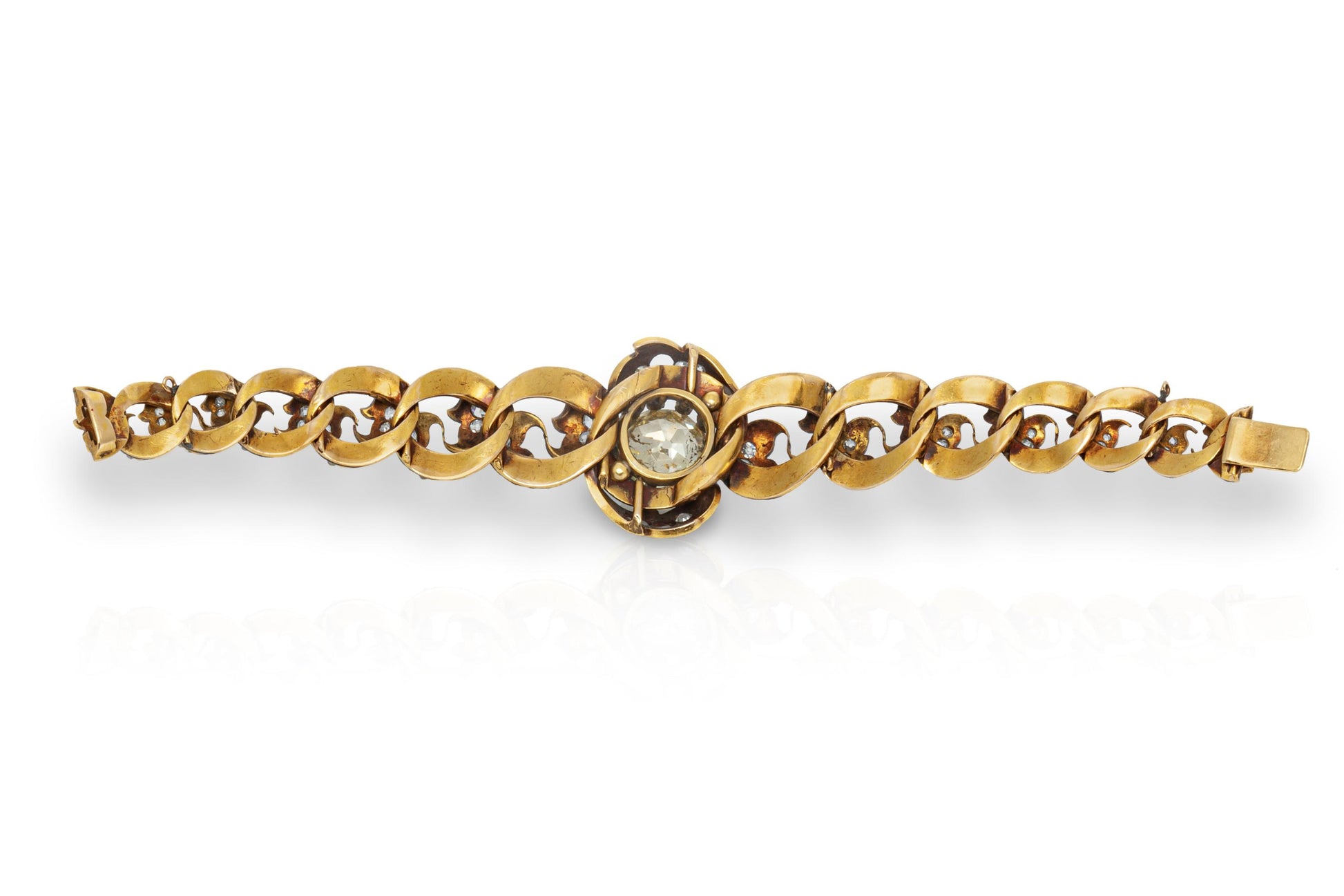 Antique Victorian 9.50 Carat Old Mine Cut Diamond and Enamel Bracelet
