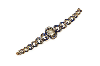 Antique Victorian 9.50 Carat Old Mine Cut Diamond and Enamel Bracelet