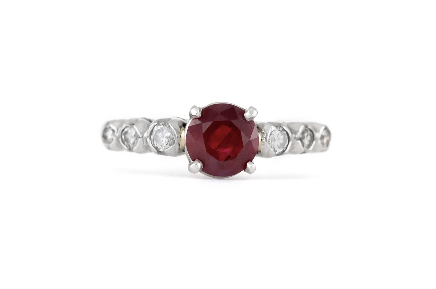 Vintage 1950s 0.70 Carat Ruby Ring with Diamonds