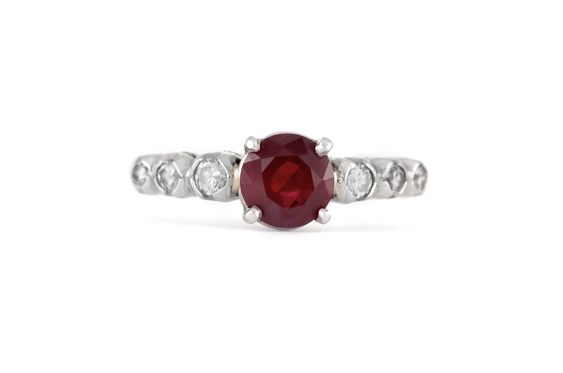 Vintage 1950s 0.70 Carat Ruby Ring with Diamonds