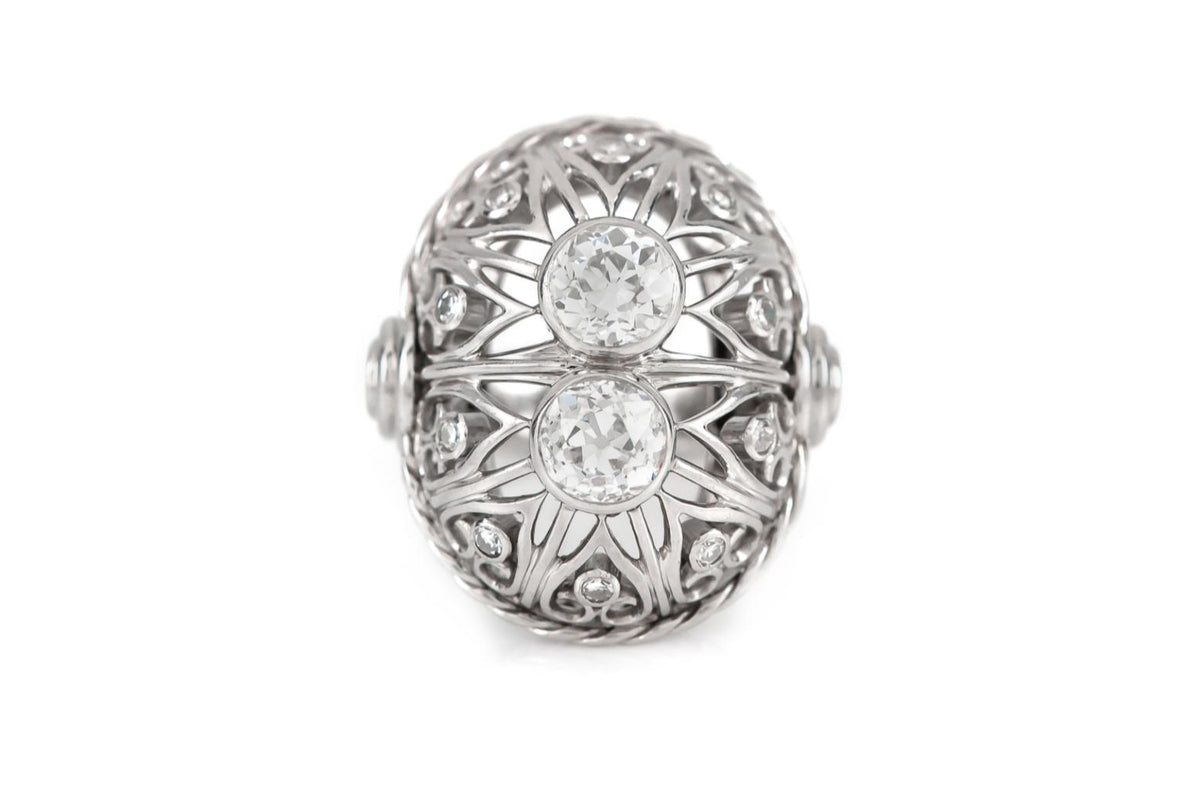 Antique Edwardian 1910s 2.00 Carat Diamond Openwork Domed Dinner Ring