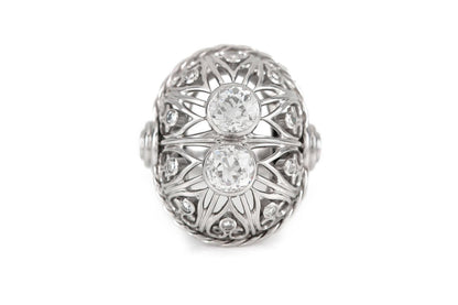 Antique Edwardian 1910s 2.00 Carat Diamond Openwork Domed Dinner Ring