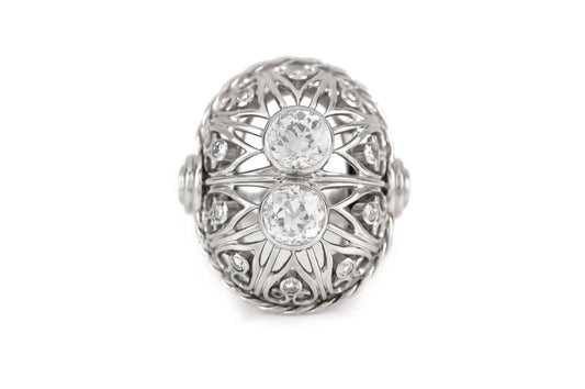 Antique Edwardian 1910s 2.00 Carat Diamond Openwork Domed Dinner Ring