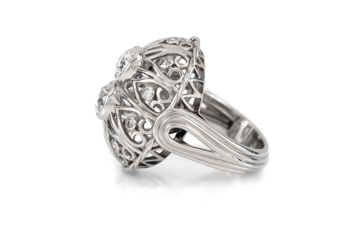 Antique Edwardian 1910s 2.00 Carat Diamond Openwork Domed Dinner Ring