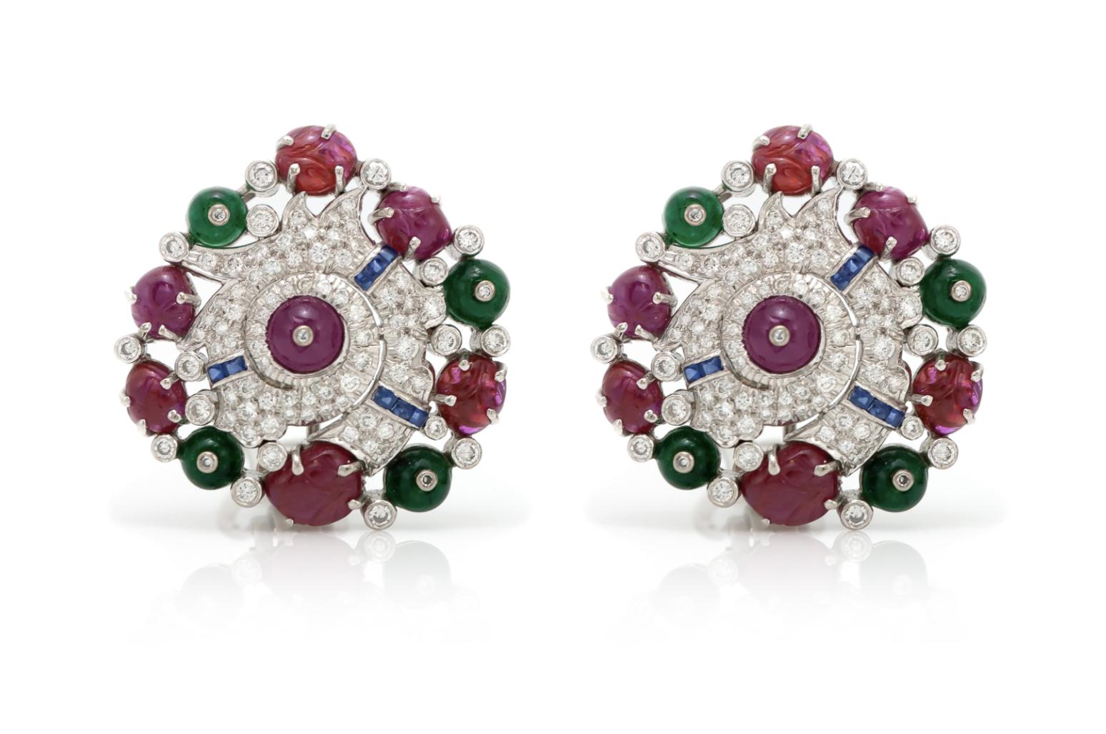 Tutti Frutti Cabochon Multi-Gem Earrings