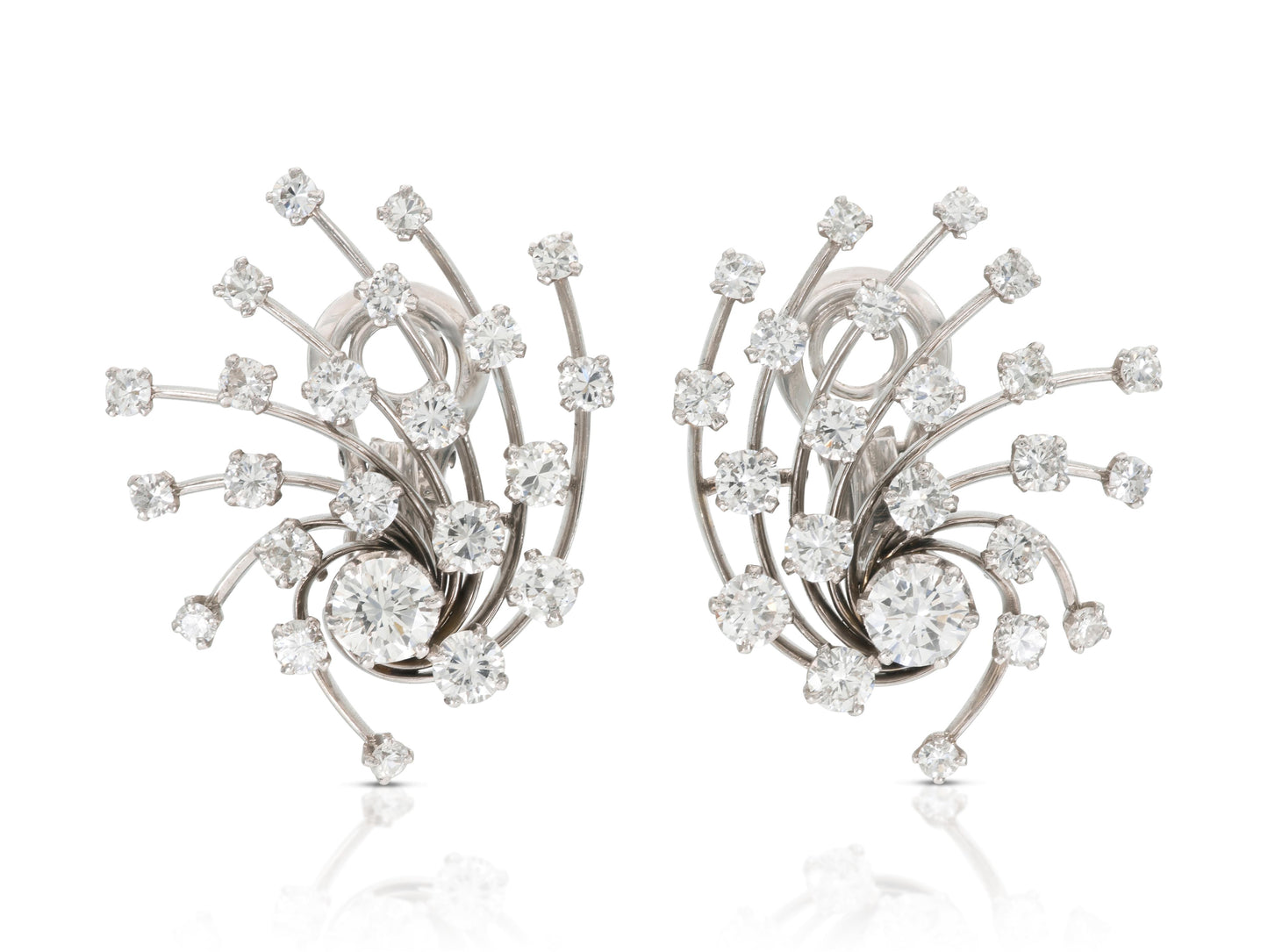 Vintage 1950s 6.00 Carat Diamond Burst Earrings - front image view 1