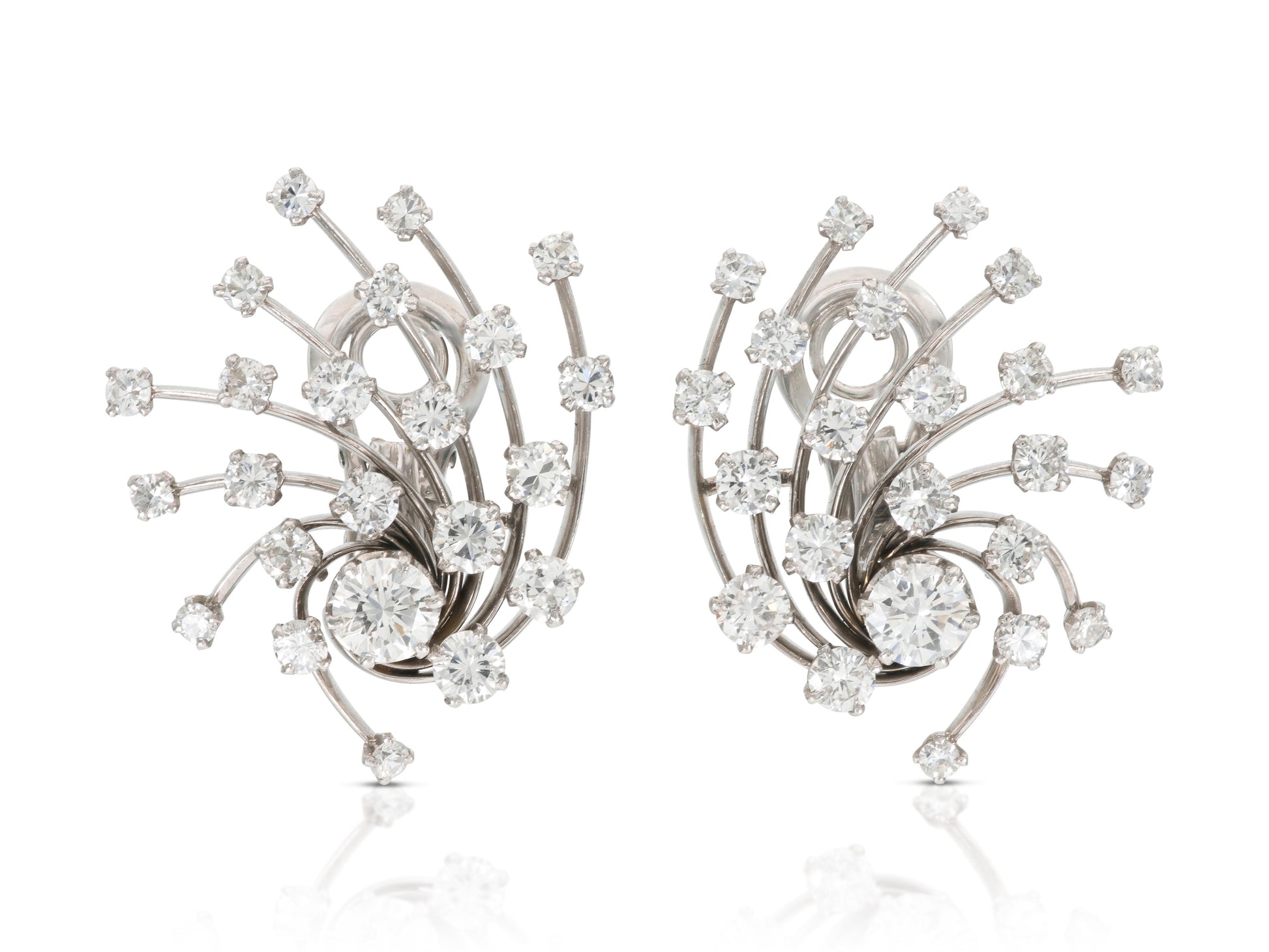 Vintage 1950s 6.00 Carat Diamond Burst Earrings - front image view 1