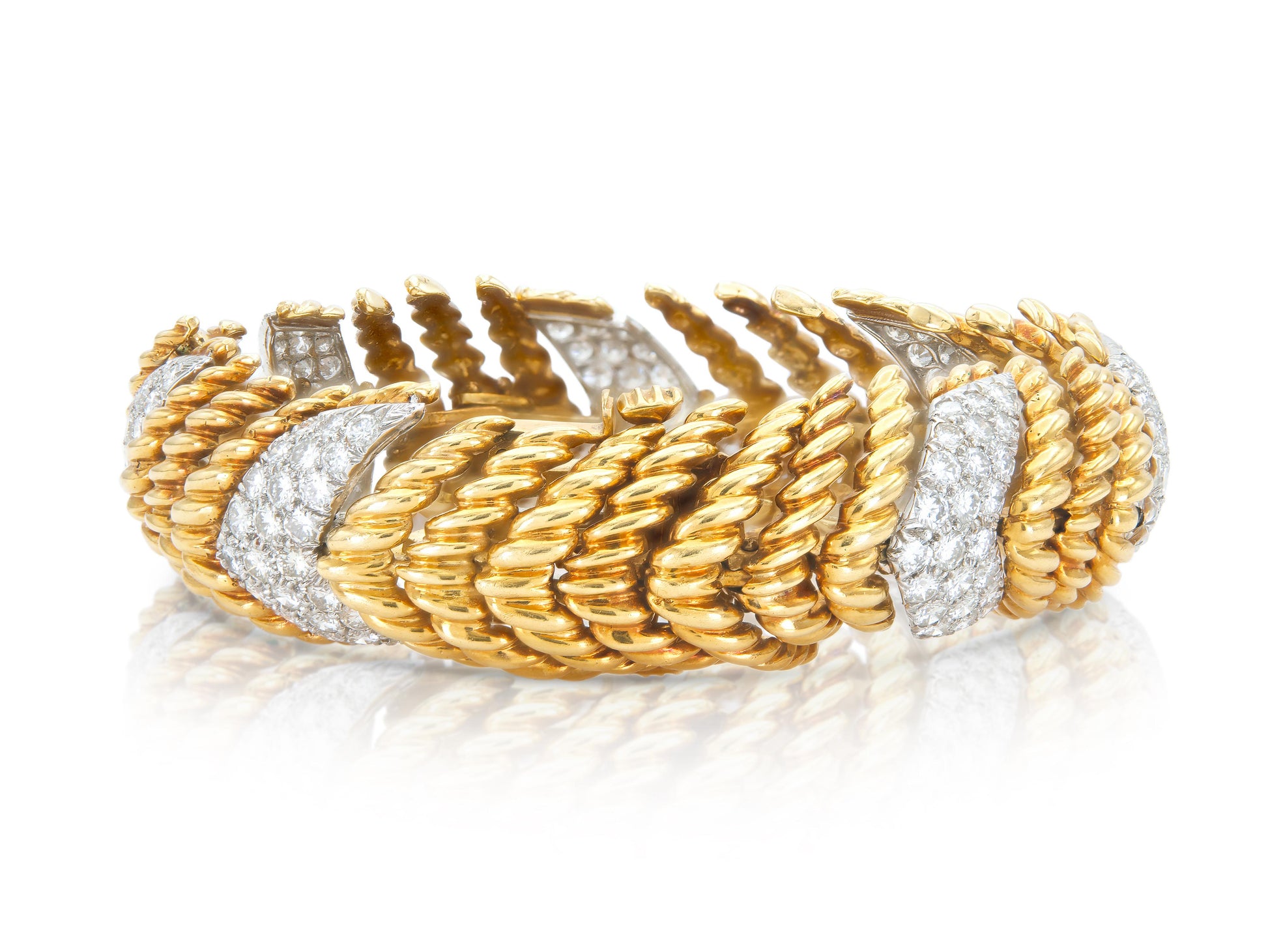 Vintage 1960s David Webb 13.00 Carat Diamond and Gold Bracelet