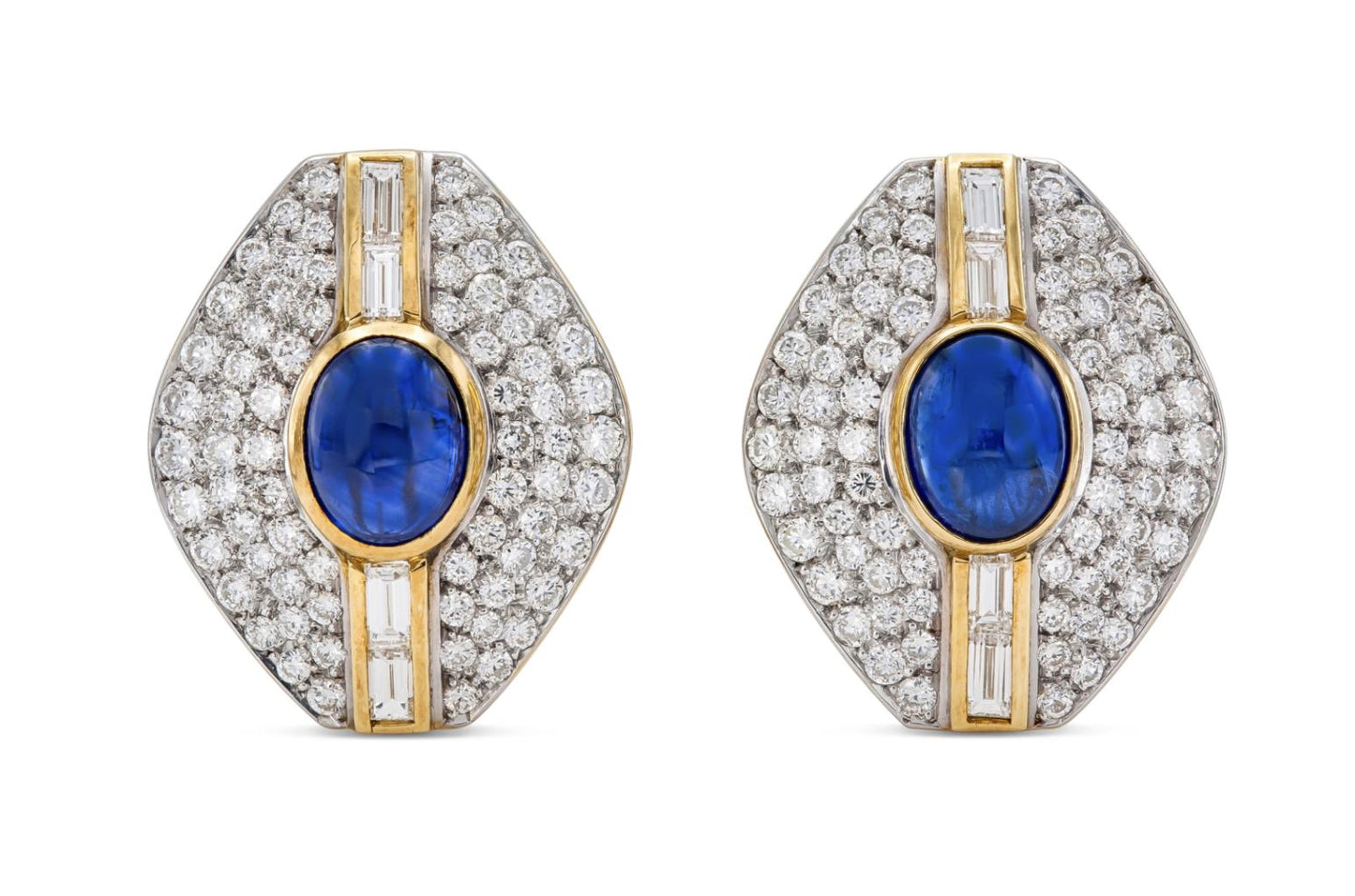 Vintage 1970s 5.00 Carat Sapphire and 5.00 Carat Diamond Earrings