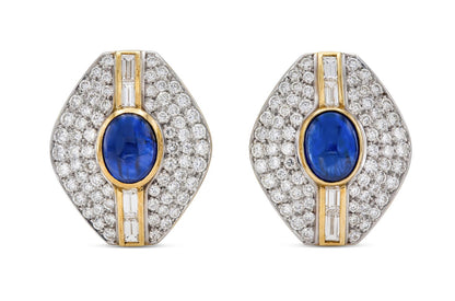 Vintage 1970s 5.00 Carat Sapphire and 5.00 Carat Diamond Earrings