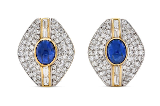 Vintage 1970s 5.00 Carat Sapphire and 5.00 Carat Diamond Earrings