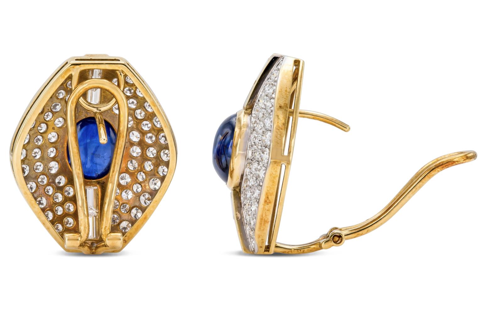 Vintage 1970s 5.00 Carat Sapphire and 5.00 Carat Diamond Earrings