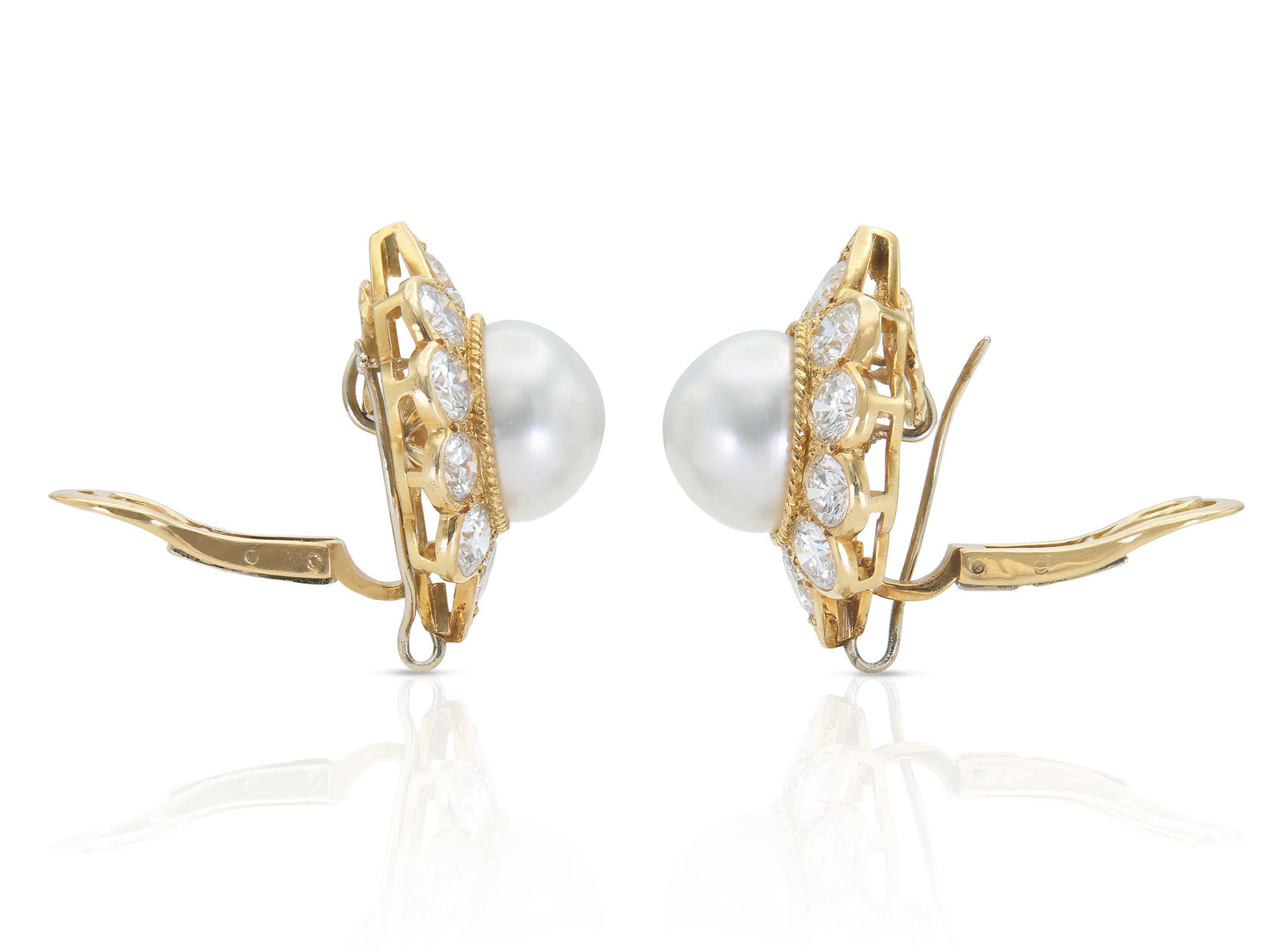 Vintage 1970s Pearl and 18.00 Carat Diamond Detachable Dangle Earrings