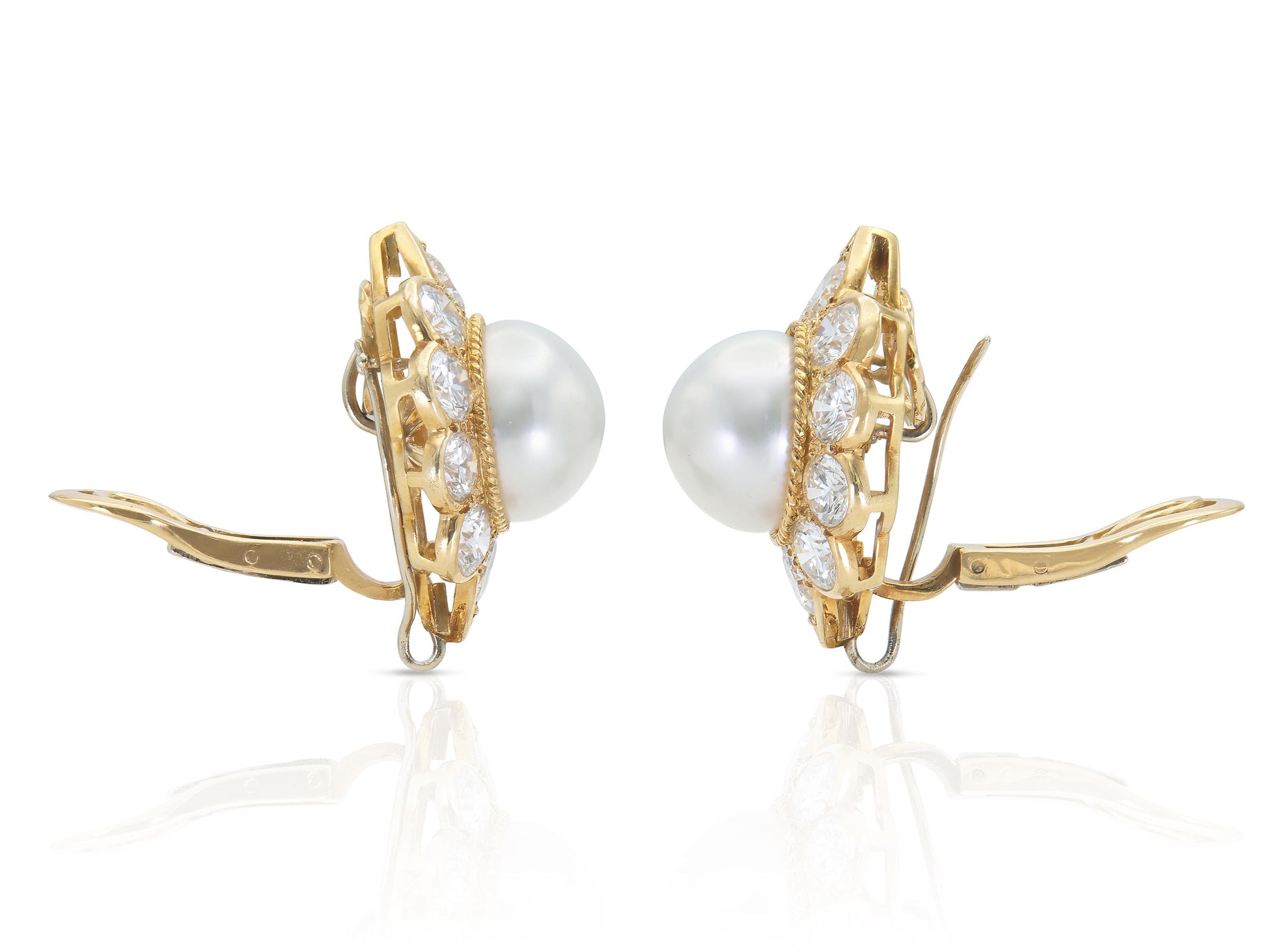 Vintage 1970s Pearl and 18.00 Carat Diamond Detachable Dangle Earrings