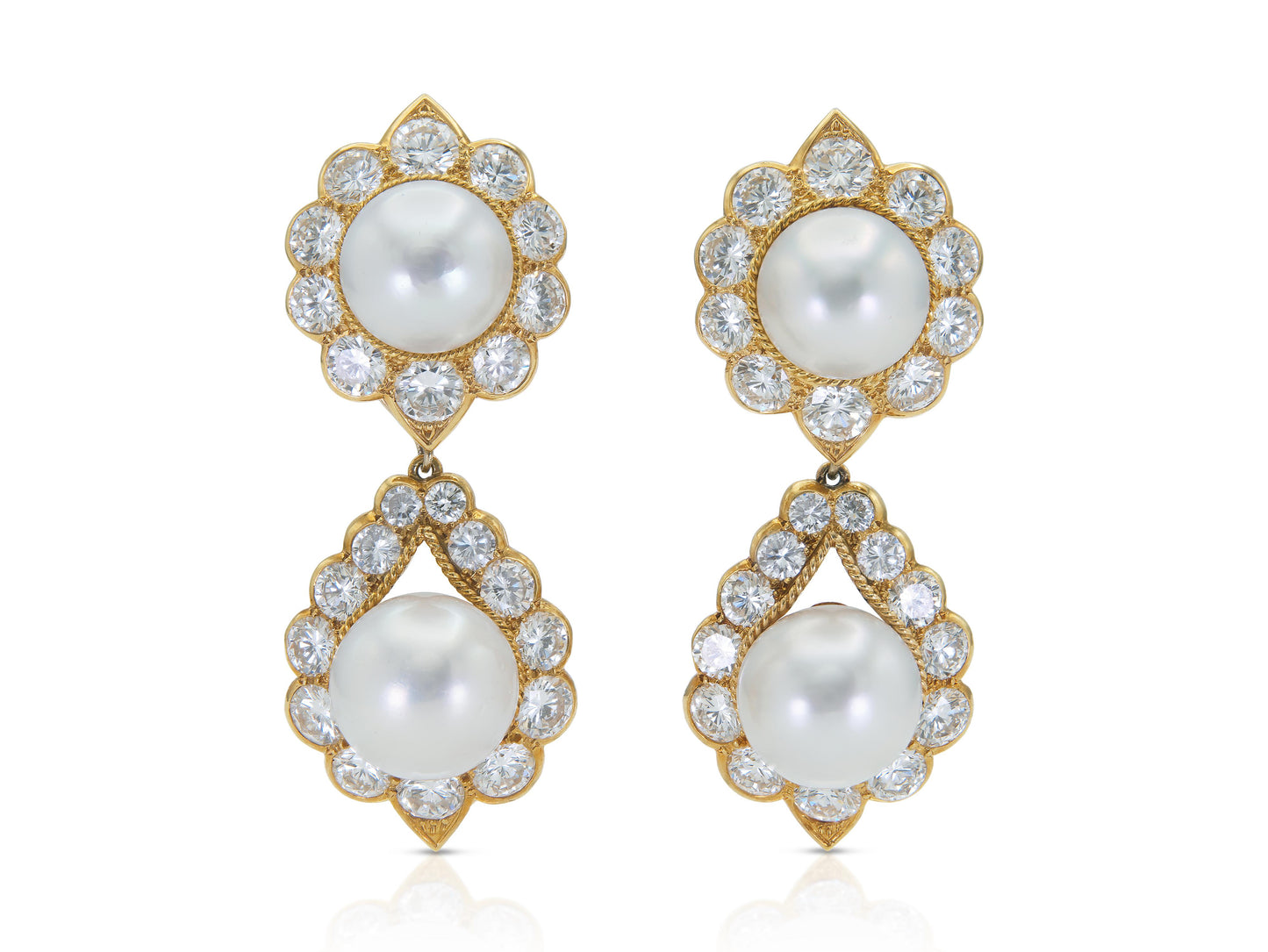 Vintage 1970s Pearl and 18.00 Carat Diamond Detachable Dangle Earrings