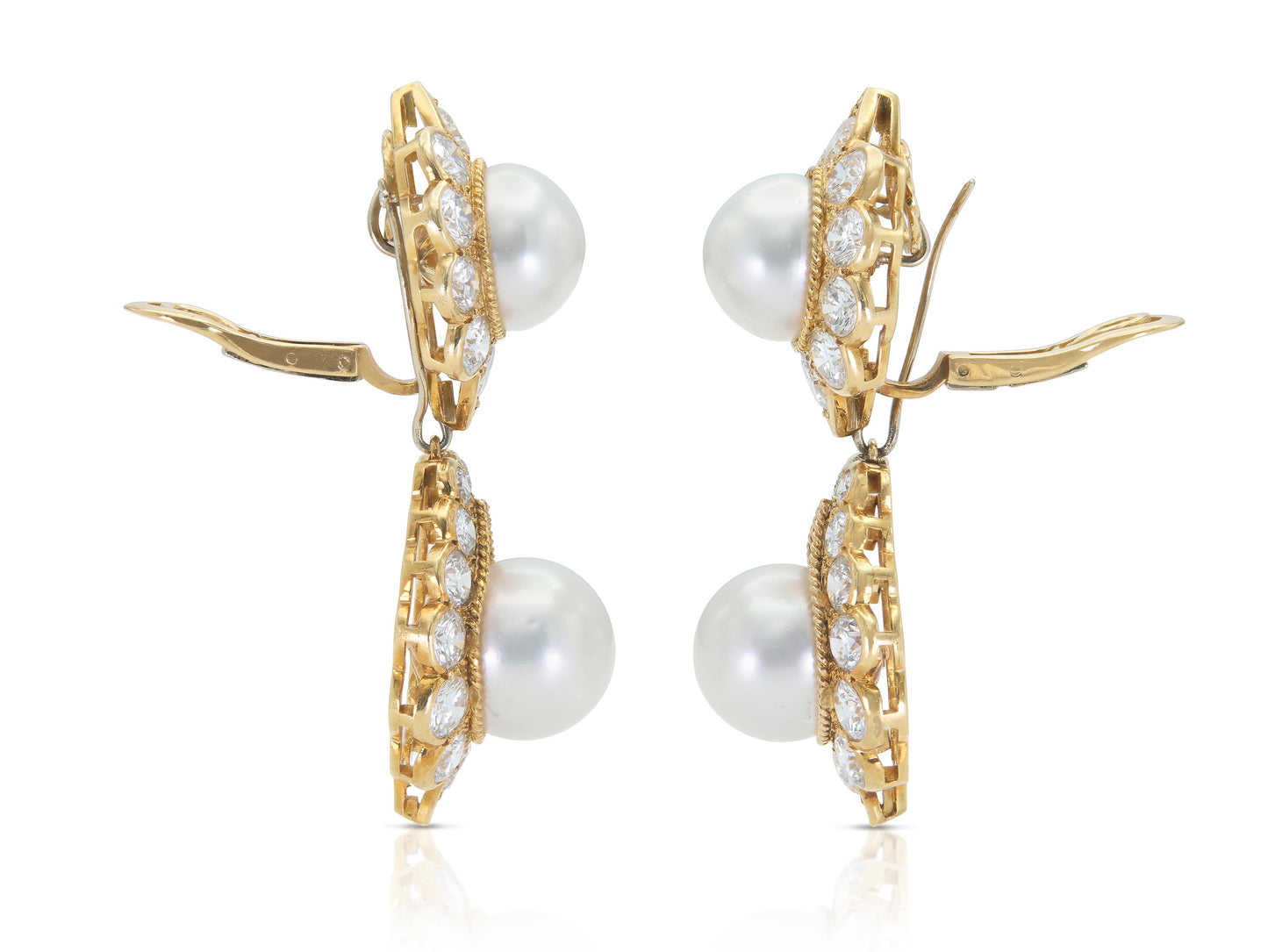 Vintage 1970s Pearl and 18.00 Carat Diamond Detachable Dangle Earrings