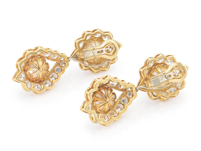 Vintage 1970s Pearl and 18.00 Carat Diamond Detachable Dangle Earrings