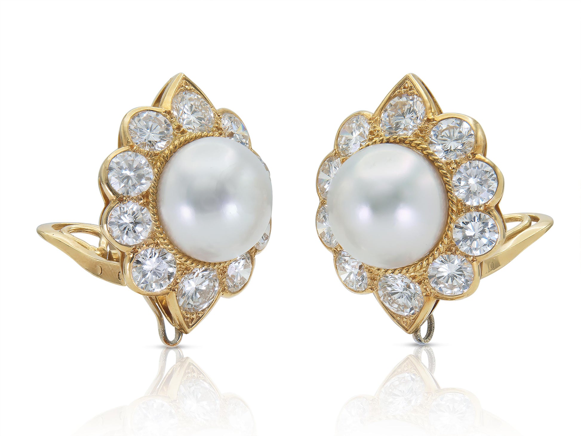 Vintage 1970s Pearl and 18.00 Carat Diamond Detachable Dangle Earrings