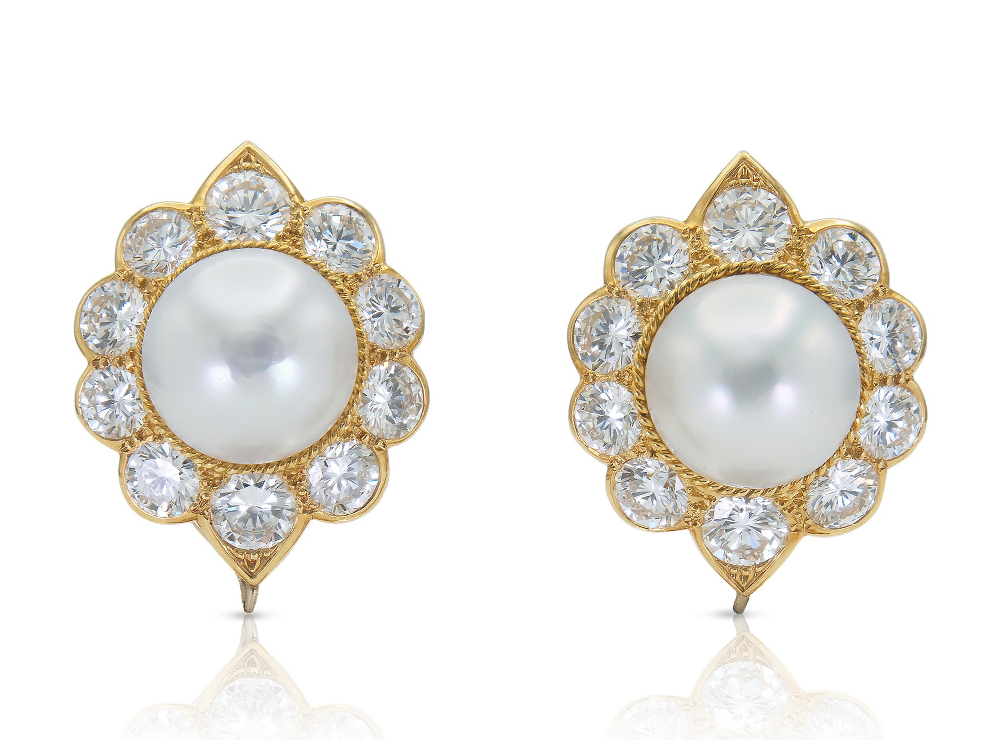 Vintage 1970s Pearl and 18.00 Carat Diamond Detachable Dangle Earrings