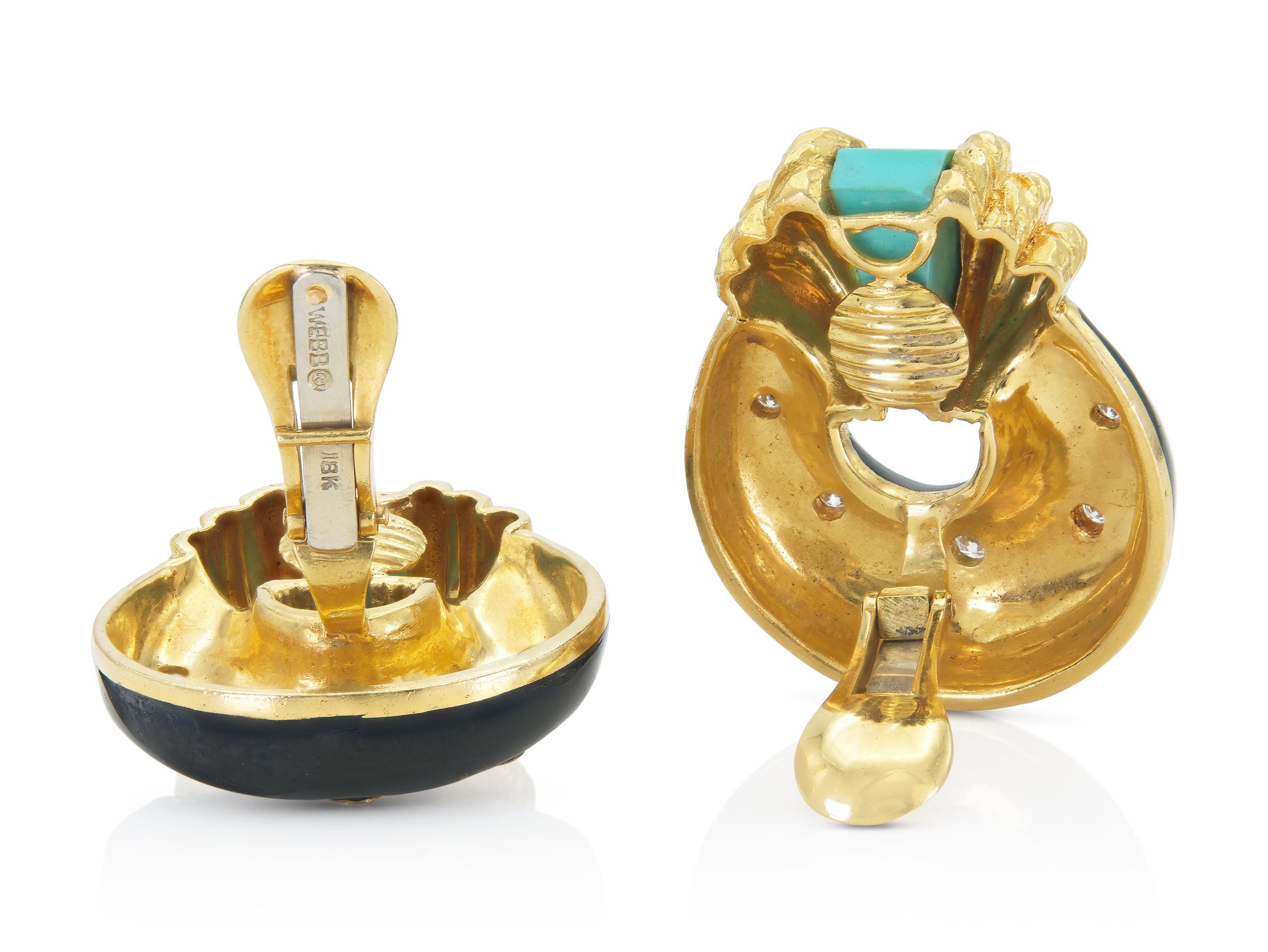 Vintage 1980s David Webb Black Enamel Earrings with Turquoise and Diamonds Back view