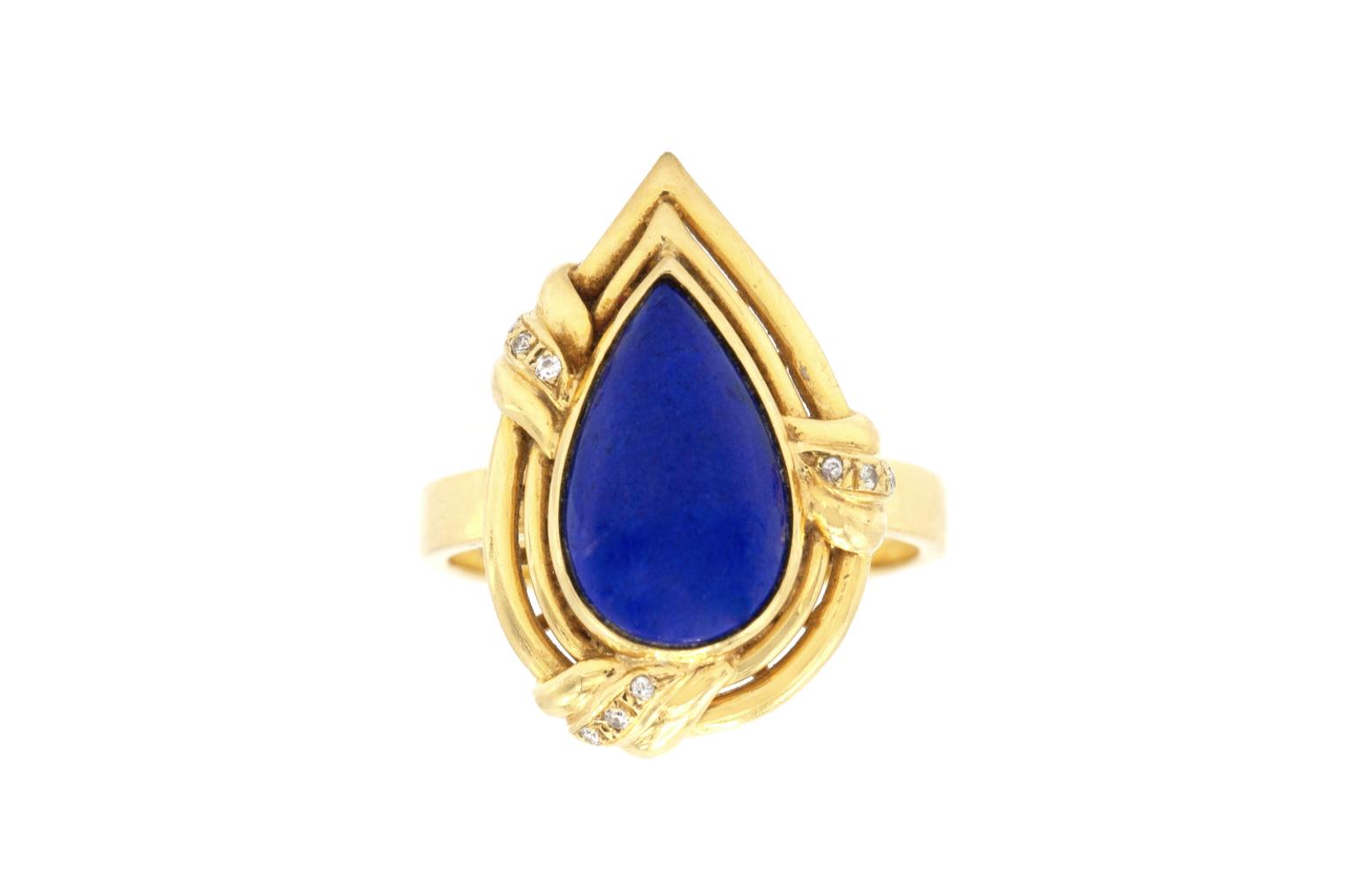 Vintage 1980s Pear-Shaped Lapis Lazuli Ring