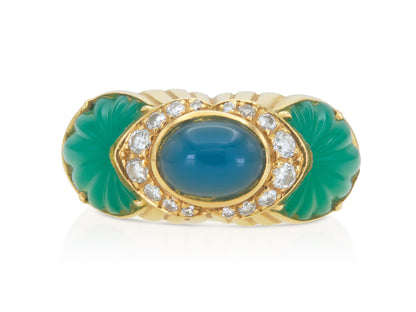 Vintage 1990s Cartier Chalcedony & Chrysoprase Ring