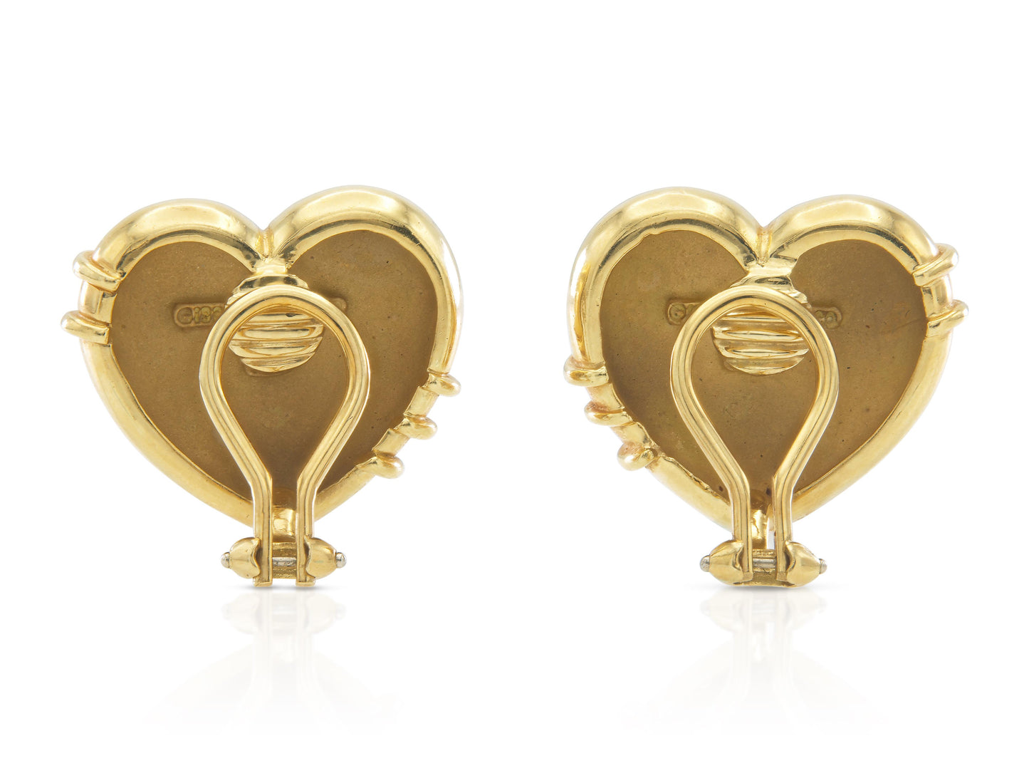 Vintage 1990s Tiffany & Co. Cupid’s Arrow Heart earrings back view with clip-back fastening.