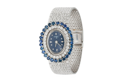 Vintage 1960s Ebel White Gold Watch with Diamonds and Sapphires