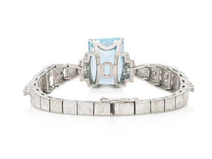 Vintage 1940s Retro 30.00 Carat Aquamarine Bracelet with Diamonds