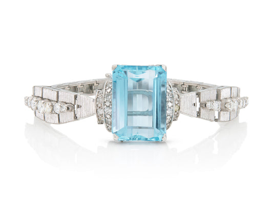 Vintage 1940s Retro 30.00 Carat Aquamarine Bracelet with Diamonds