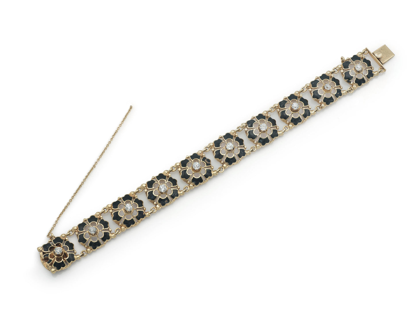 Antique Victorian Enamel and Diamond Flowers Bracelet