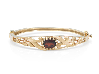 Antique Victorian Garnet & Gold Hinged Bangle Bracelet