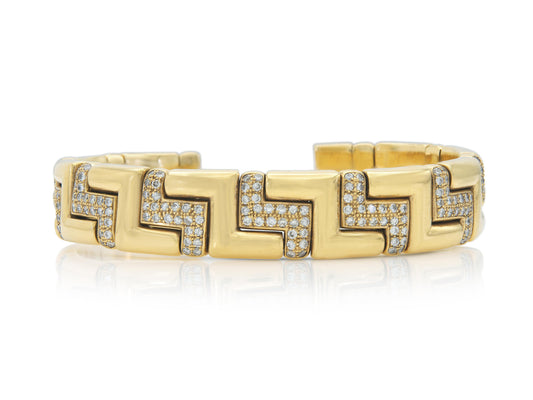 Vintage 1980s Zig Zag Cuff Bracelet with Diamonds
