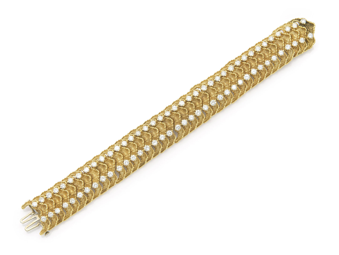 Vintage 1980s Textured Gold Link Bracelet with Diamonds