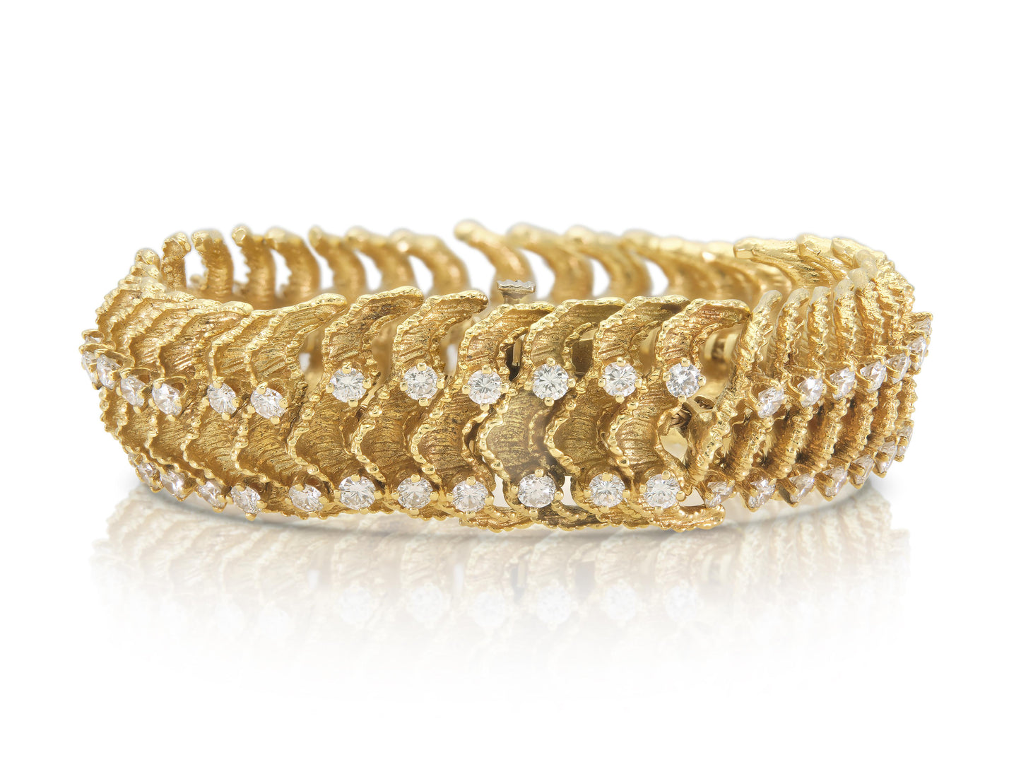Vintage 1980s Textured Gold Link Bracelet with Diamonds